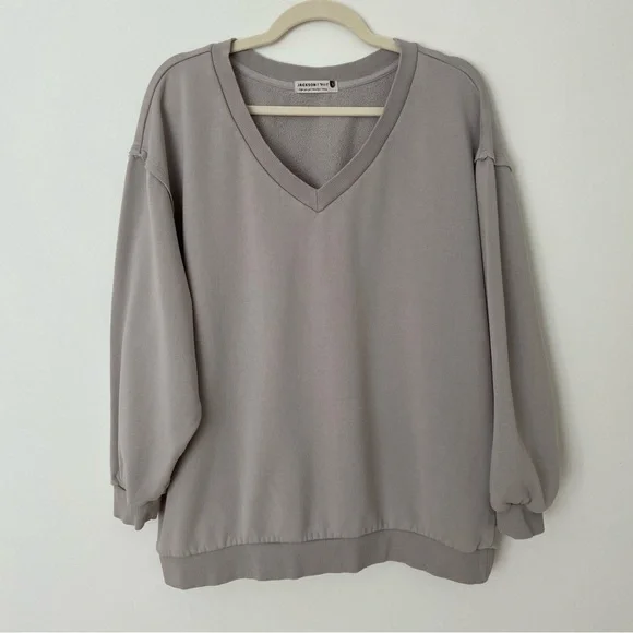 Jackson Rowe Relaxed V-Neck Sweater in Taupe - Picture 5 of 10